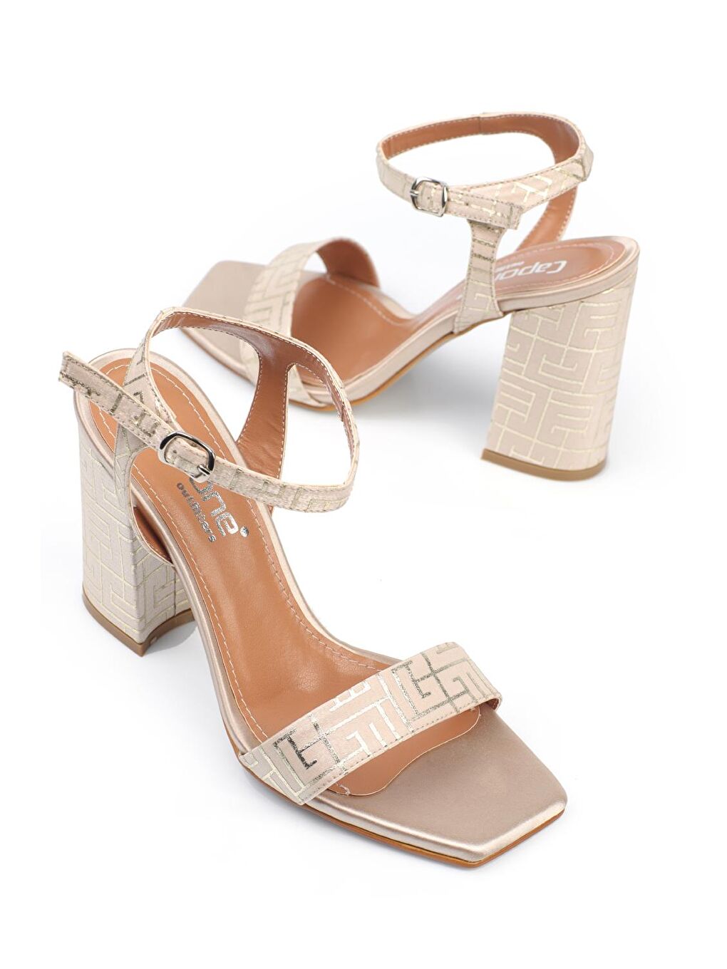 Bej Desenli Kadın Topuklu Ayakkabı-1
