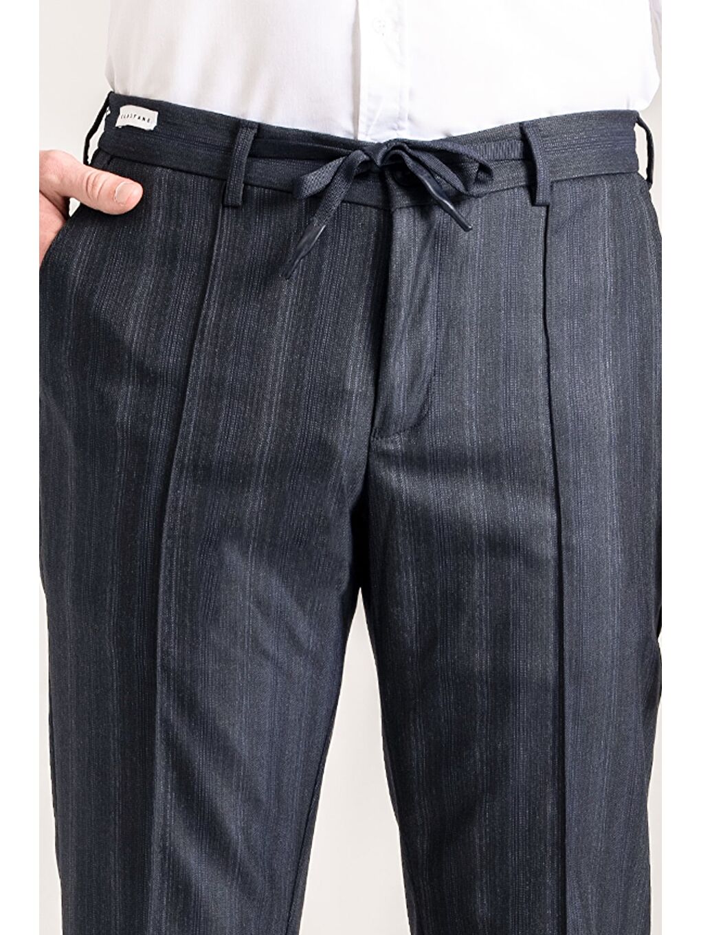 Giotelli Erkek Antrasit Dar Kesim Slim Fit Viskon Çizgili Klasik Pantolon-3