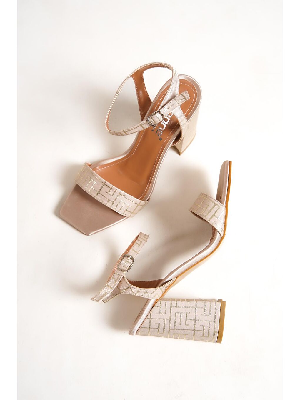 Bej Desenli Kadın Topuklu Ayakkabı-4