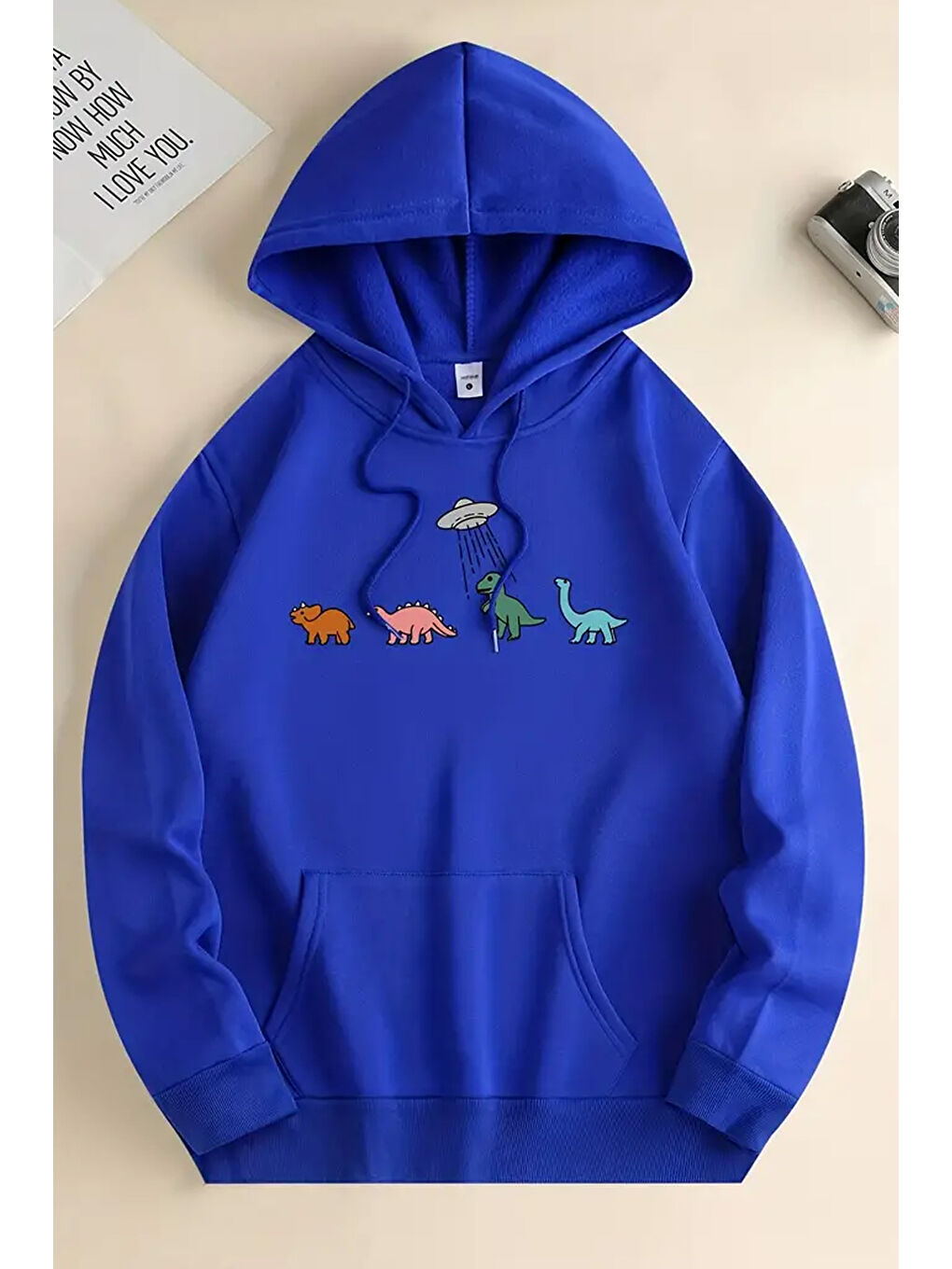 uyguntarz Mavi Uzaylı Dinozor Baskılı Oversize Sweatshirt