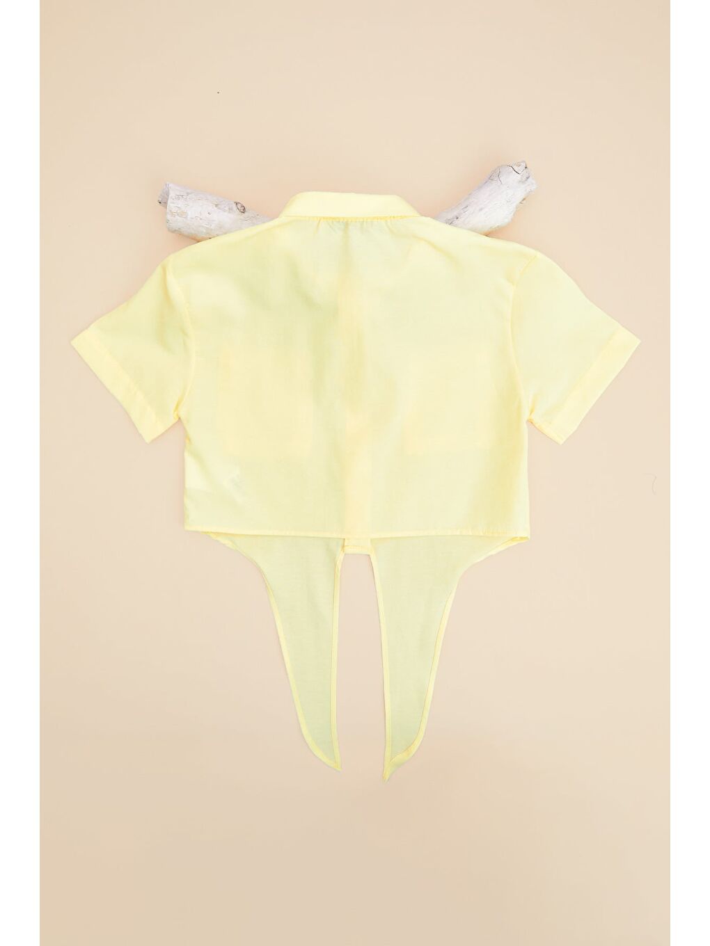 Sarı Önü Bağlamalı Çift Cepli Crop Kız Çocuk Gömlek-2