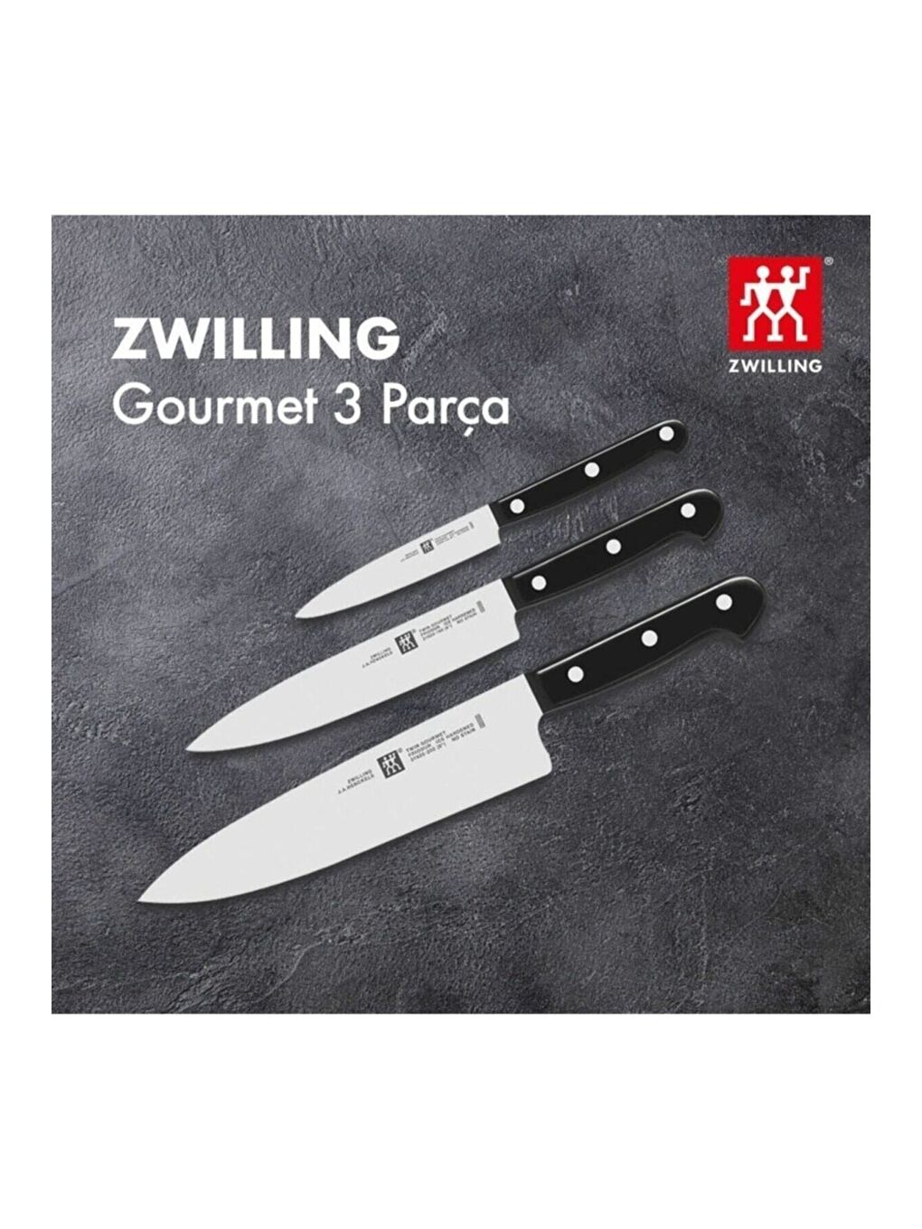 Zwilling Siyah-Gri Gourmet Özel Formül Çelik Bıçak Seti 3 Parça - 1