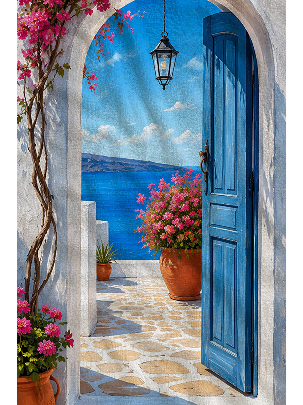 Mavi Akdeniz Kemer Deniz Manzaralı Desenli 70x150 Plaj Havlusu - Dijital Baskılı Solmaz Banyo Havlusu-2