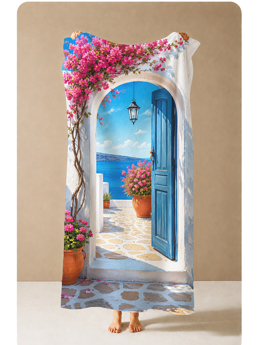 Mavi Akdeniz Kemer Deniz Manzaralı Desenli 70x150 Plaj Havlusu - Dijital Baskılı Solmaz Banyo Havlusu-3