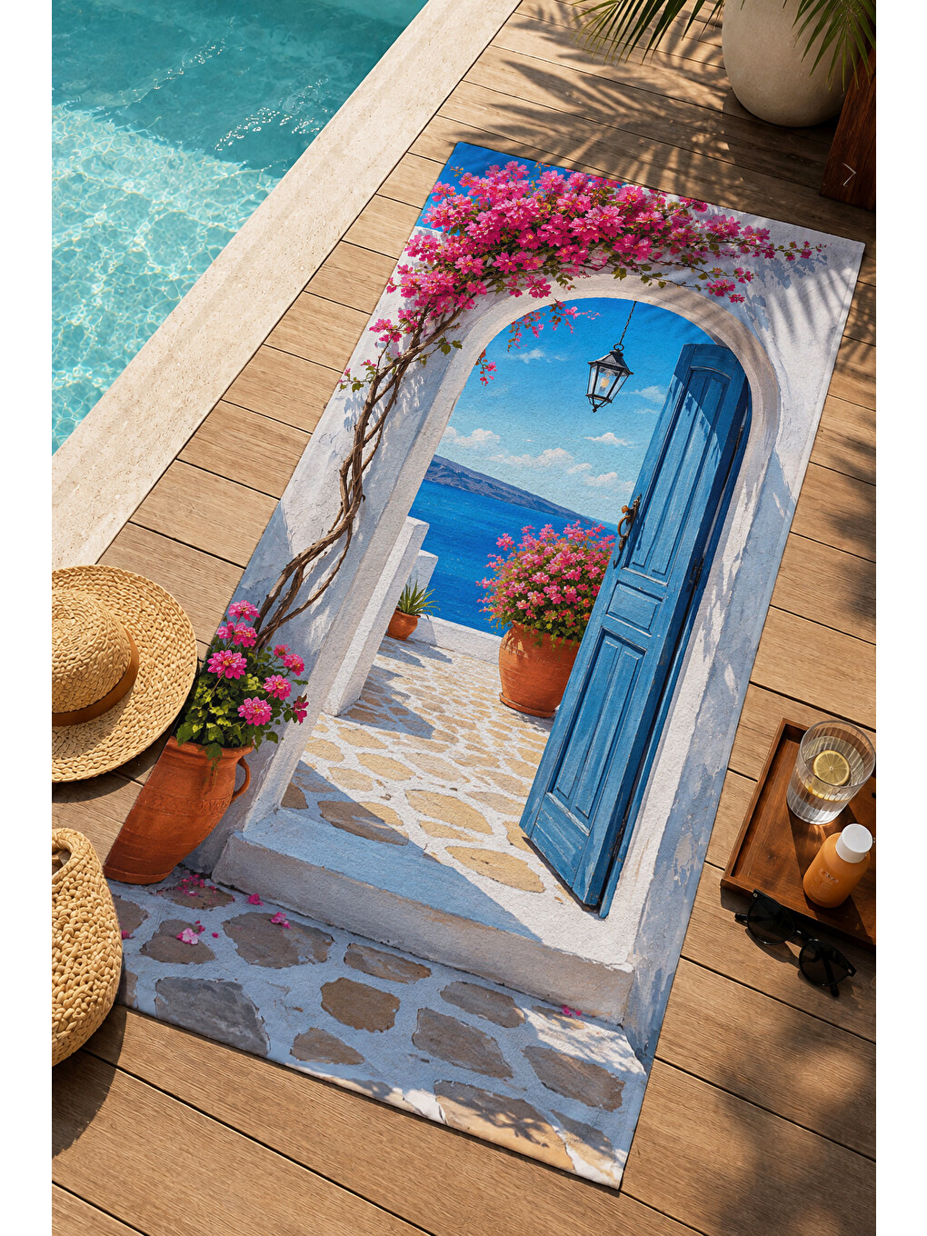 Mavi Akdeniz Kemer Deniz Manzaralı Desenli 70x150 Plaj Havlusu - Dijital Baskılı Solmaz Banyo Havlusu-4