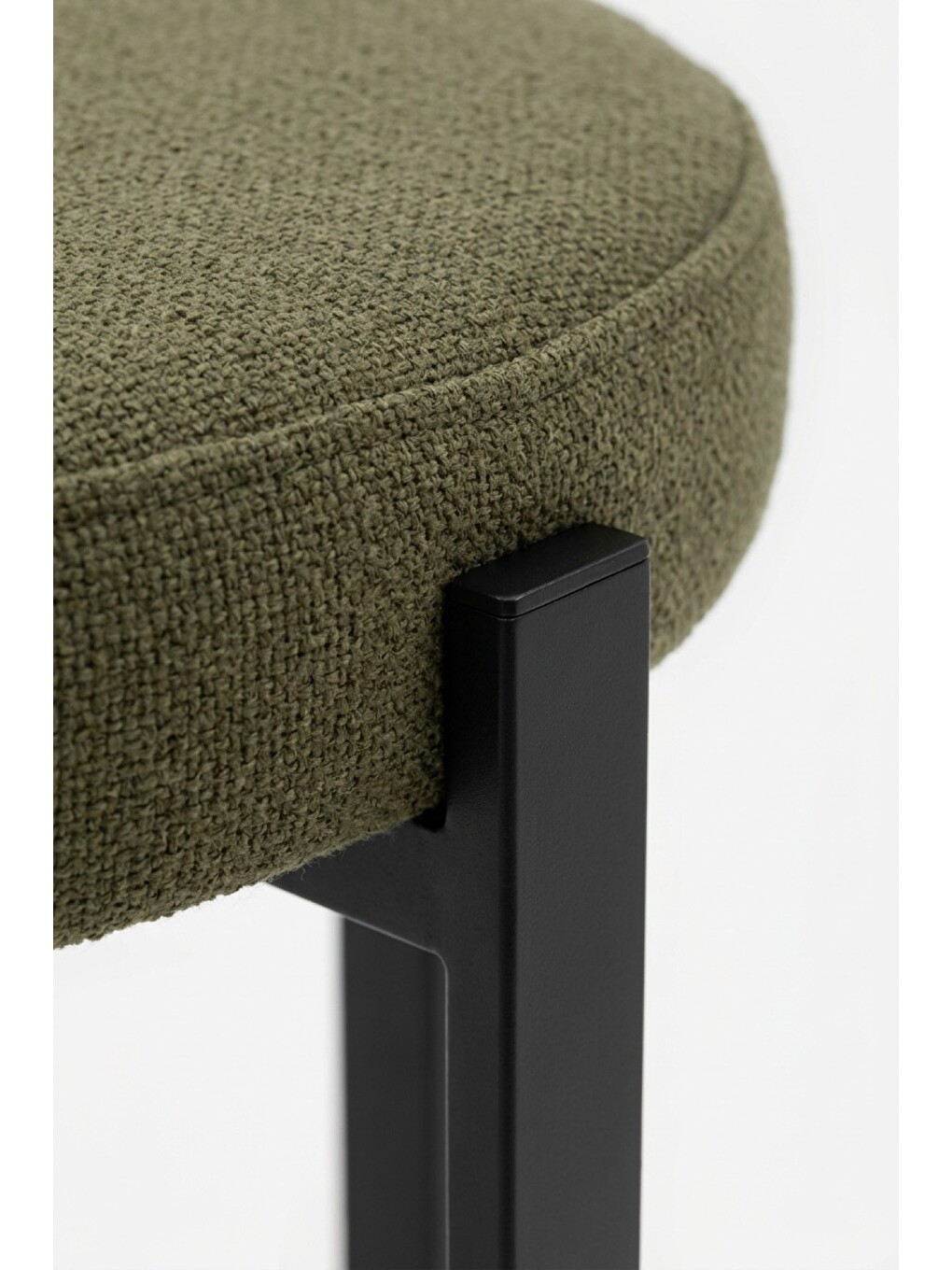 Mila 4'lü Puf Seti | Yuvarlak Minderli Tabure, Metal Ayak, İstiflenebilir, Haki-2