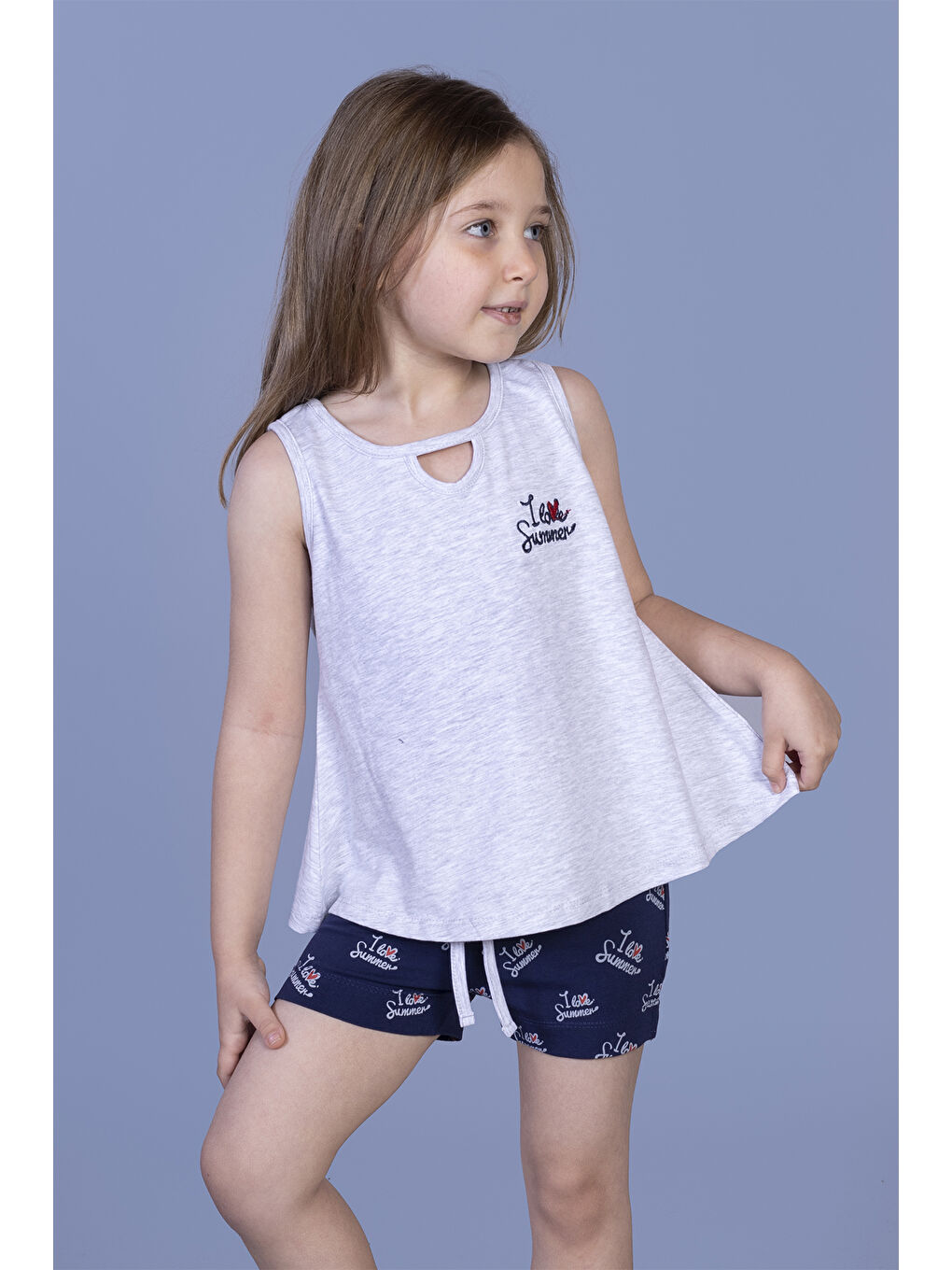 Toontoykids Gri Kız Çocuk I Love Summer Baskılı Şortlu Takım