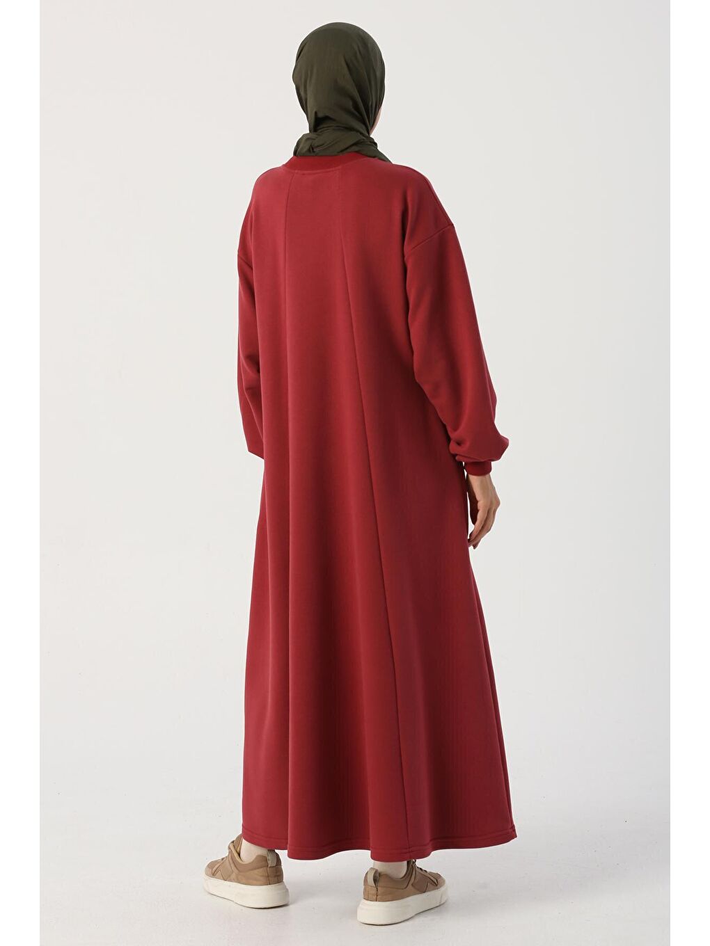 Bordo Yandan Cepli Kloş Elbise-3