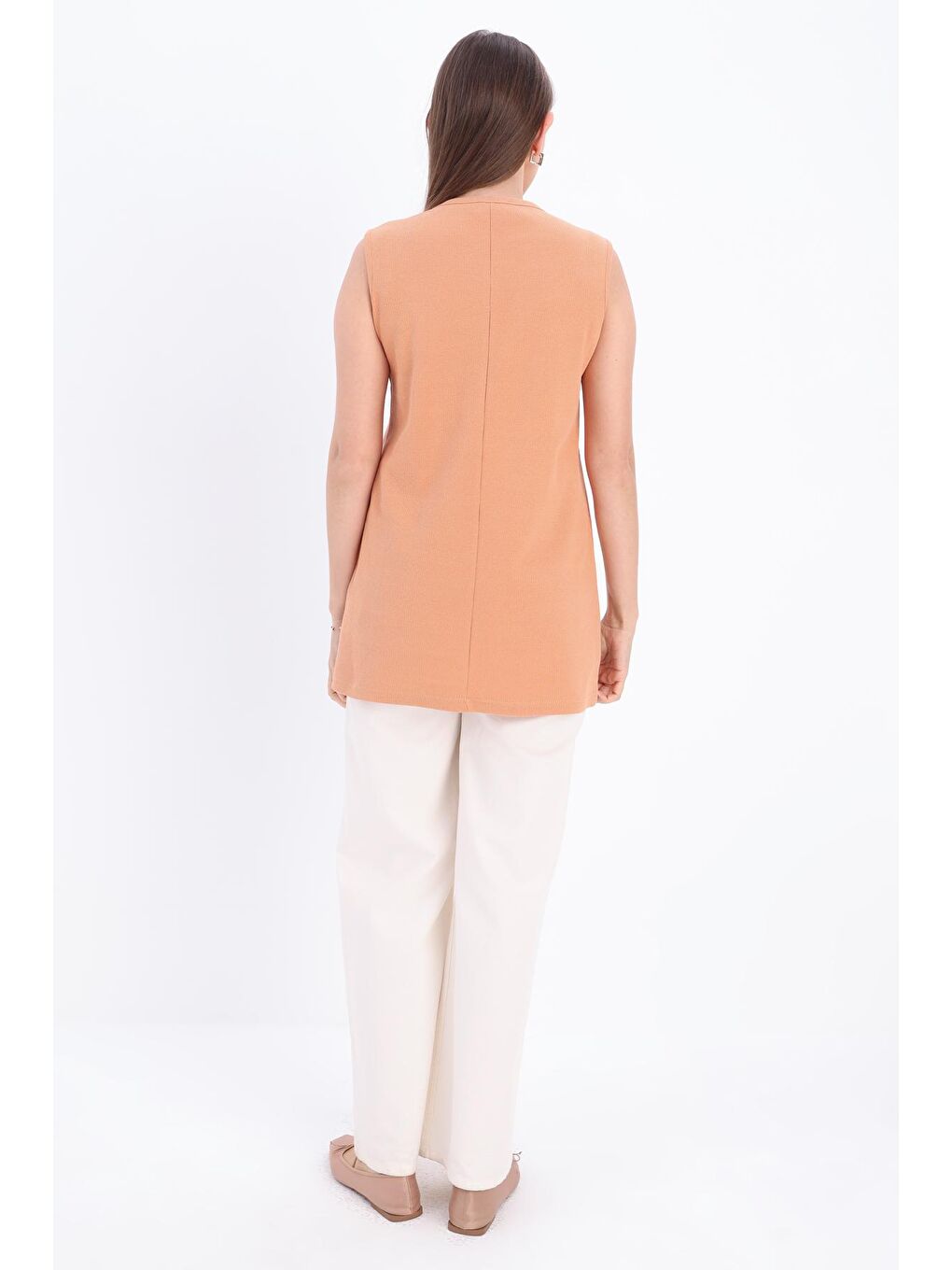 Kahverengi Açık Kiremit Pamuklu Fitilli Kolsuz Tişört-3