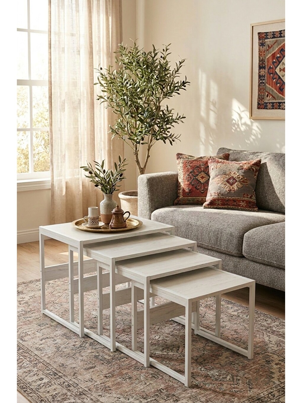 Mira 4'lü Zigon Sehpa | Suntalam, Metal Ayak, İç İçe Geçen Modern Sehpa, Beyaz-5