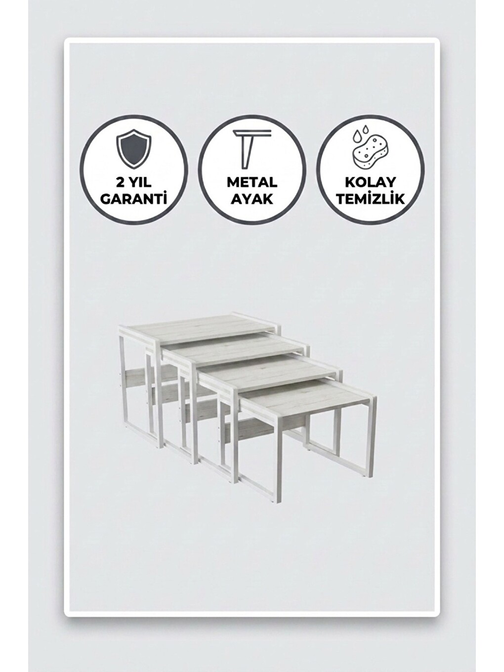 Mira 4'lü Zigon Sehpa | Suntalam, Metal Ayak, İç İçe Geçen Modern Sehpa, Beyaz-6