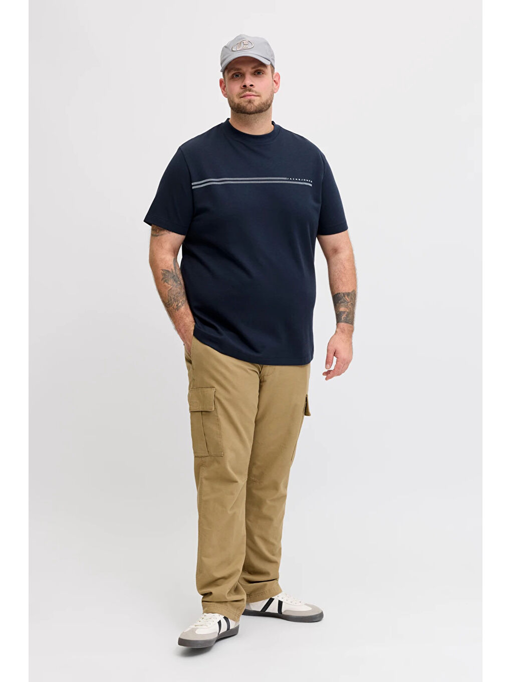 Lacivert Plus Büyük Beden Pamuklu Regular Fit Bisiklet Yaka T Shirt 12297257-1