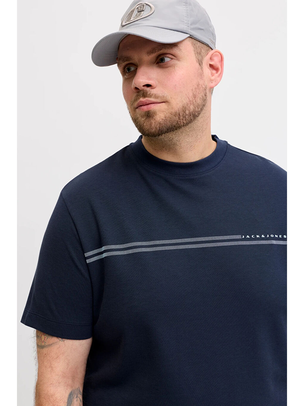 Lacivert Plus Büyük Beden Pamuklu Regular Fit Bisiklet Yaka T Shirt 12297257-2