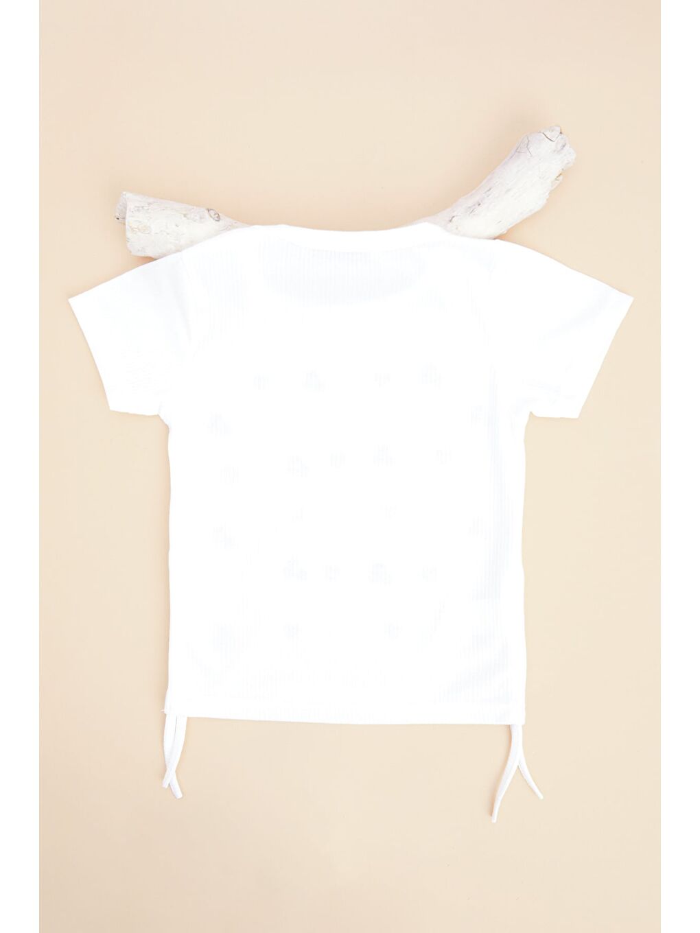 Beyaz Kiraz Ve Kalp Nakışlı Yanları Büzgülü Kız Çocuk Tişört-2