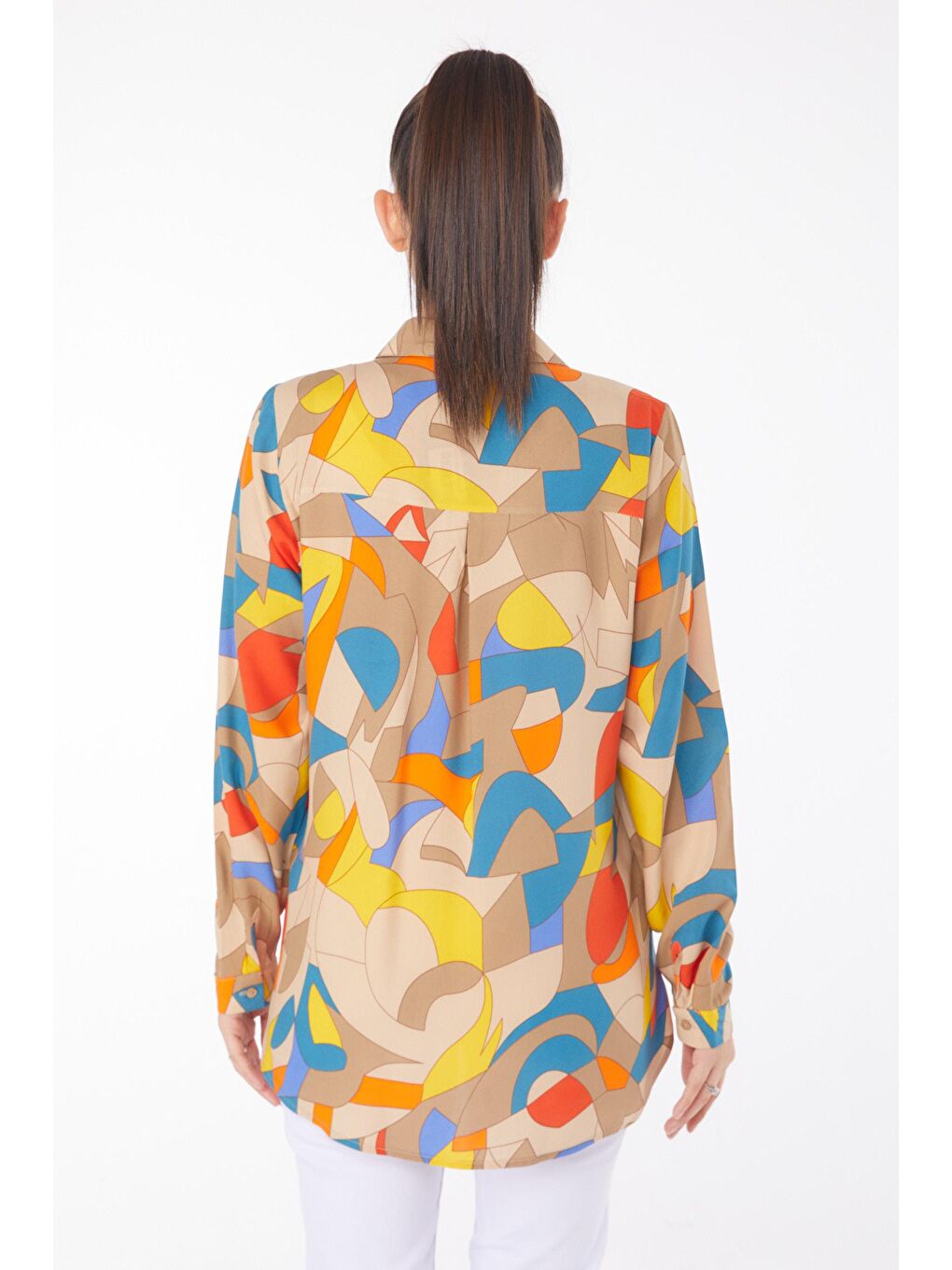 Bej Gömlek Yaka Kadın Vizon Desenli Gömlek - 25866-4