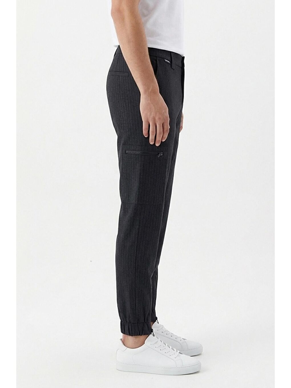 Giotelli Erkek Antrasit Normal Kesim Regular Fit Dokuma Lastikli Paça Kargo Jogger Pantolon-2