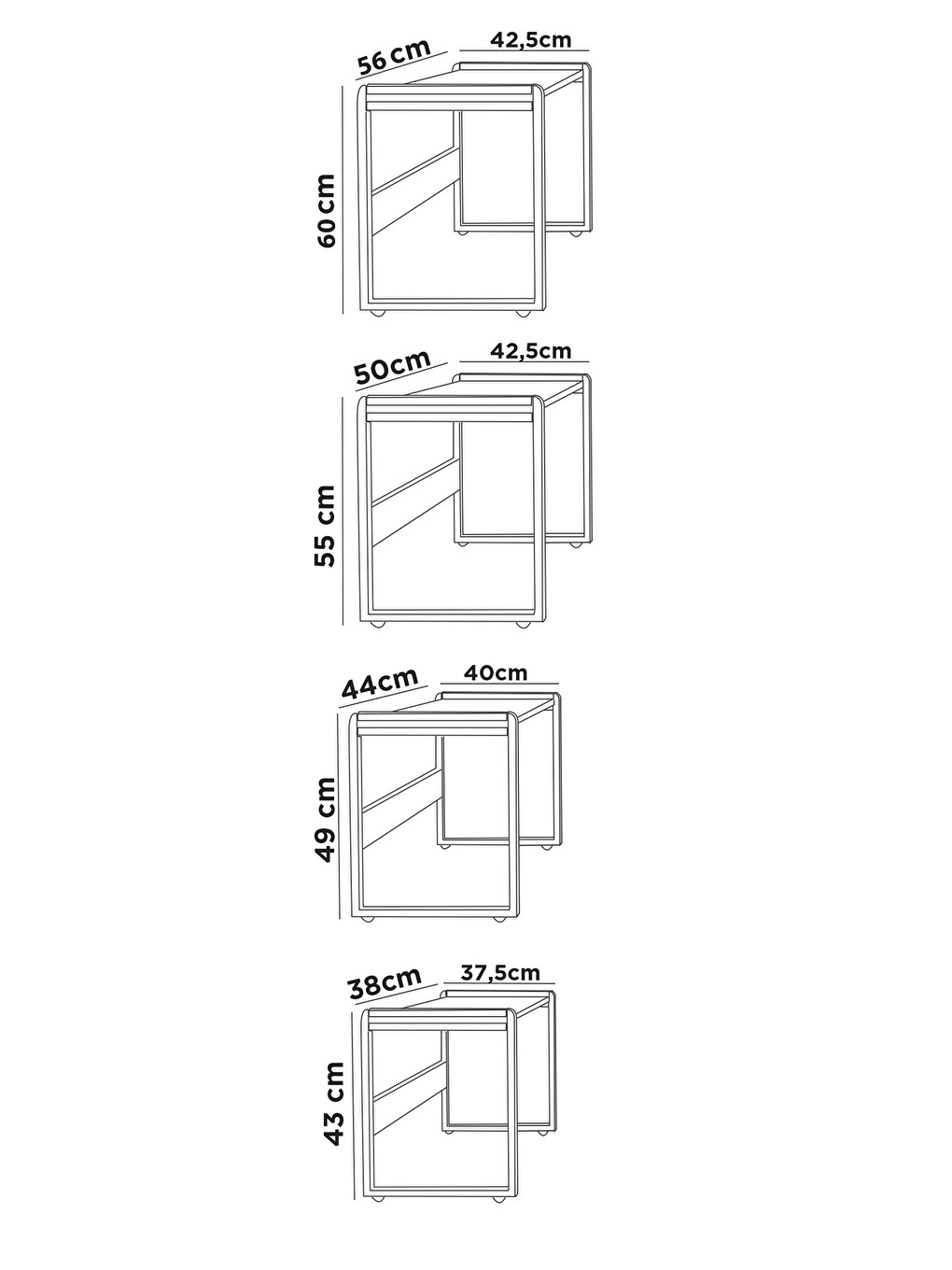 Mira 4'lü Zigon Sehpa | Antrasit Suntalam, Metal Ayak, İç İçe Geçen Modern Sehpa-5