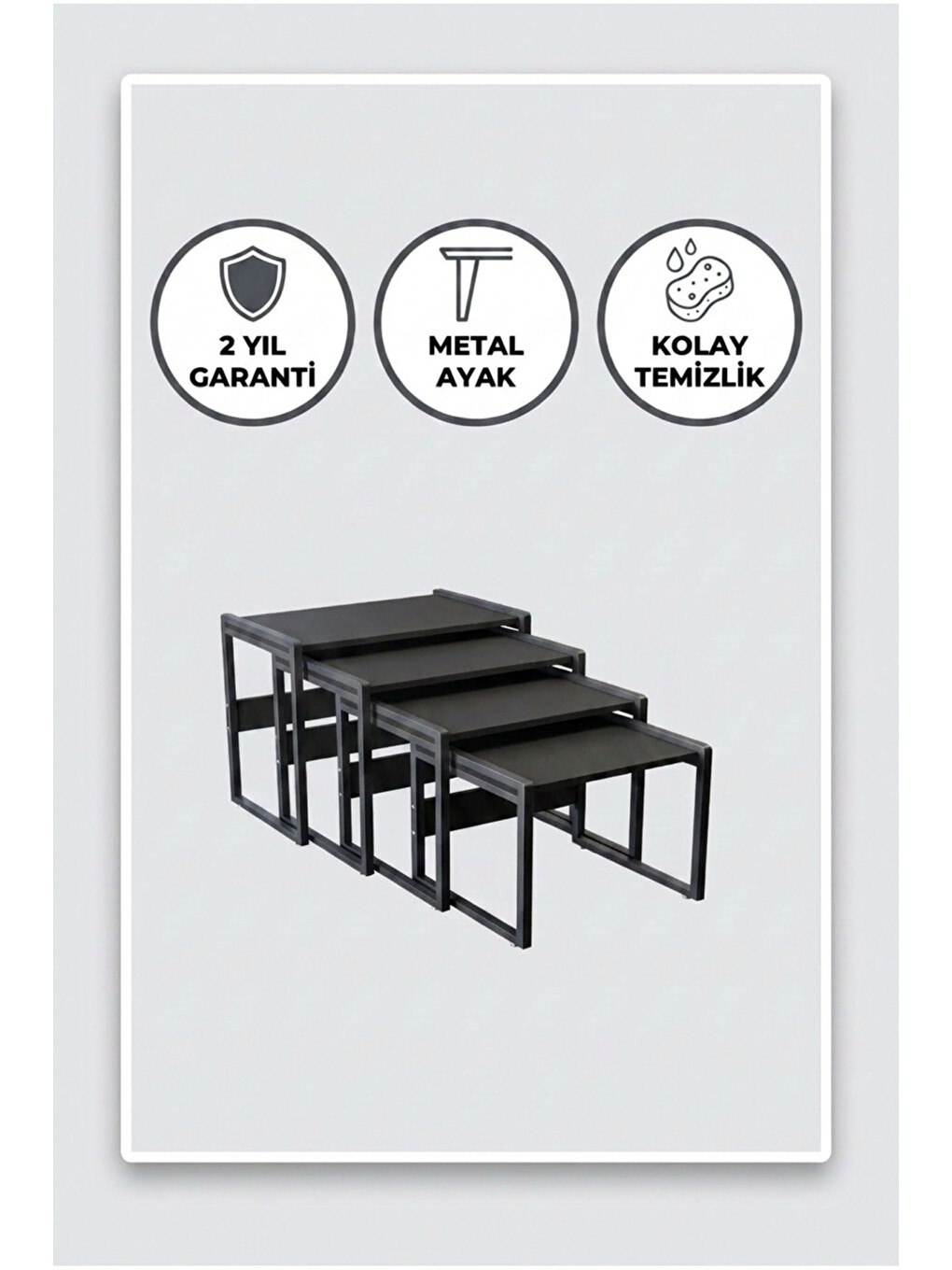 Mira 4'lü Zigon Sehpa | Antrasit Suntalam, Metal Ayak, İç İçe Geçen Modern Sehpa-6