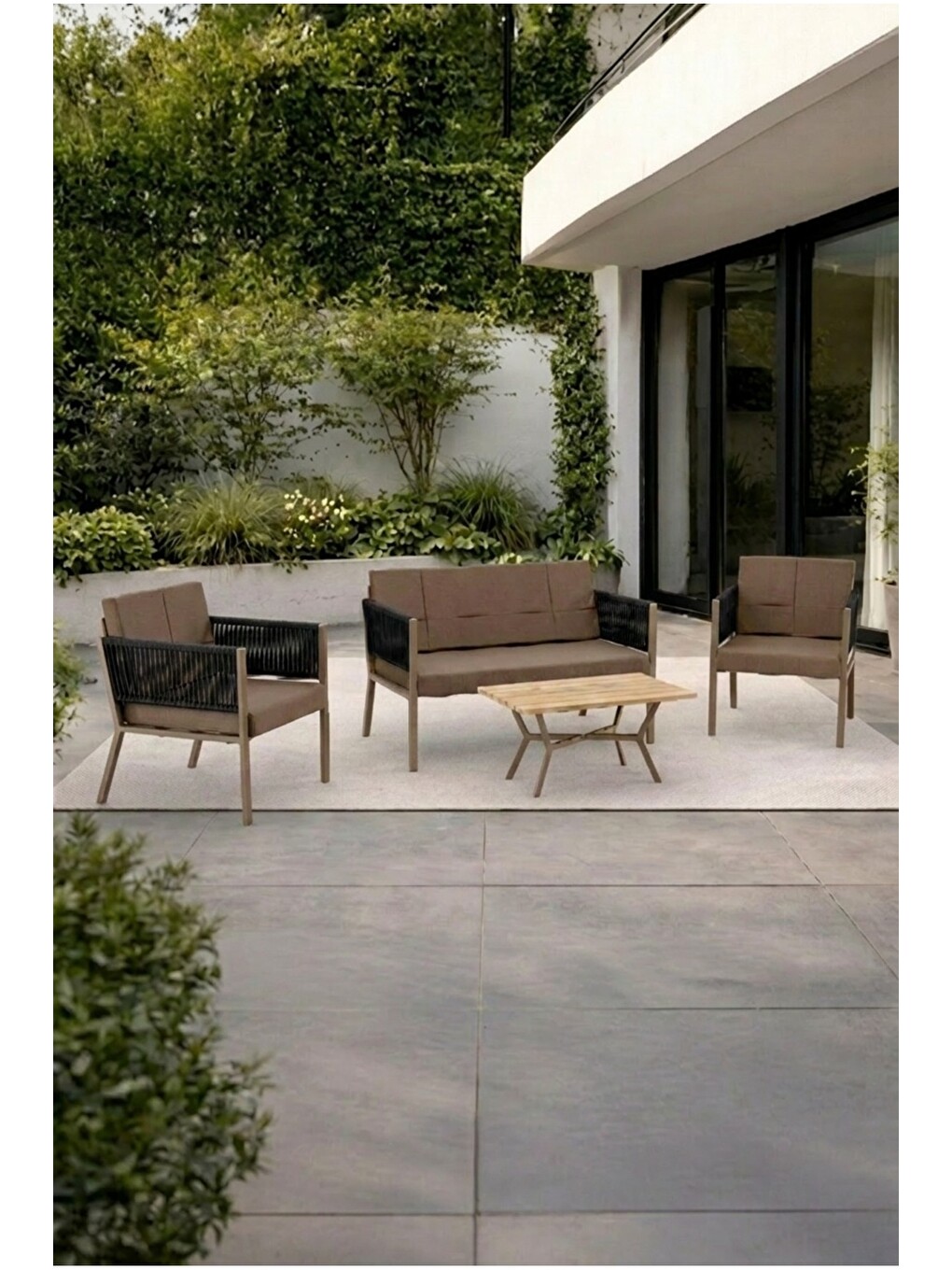 Lido Bahçe & Balkon Oturma Takımı | İp Örgü Metal Karkas, 2+2 Koltuk, Siyah-1