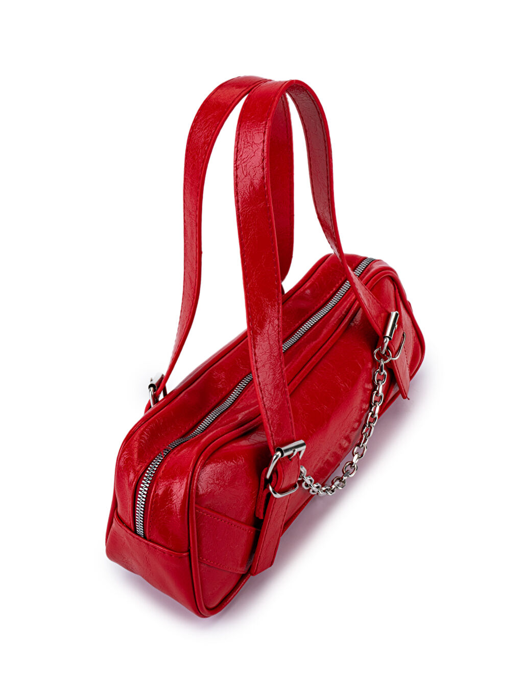 Zincir Detaylı Rugan Suni Deri Kadın Kol Çanta Miranda Kırmızı-2