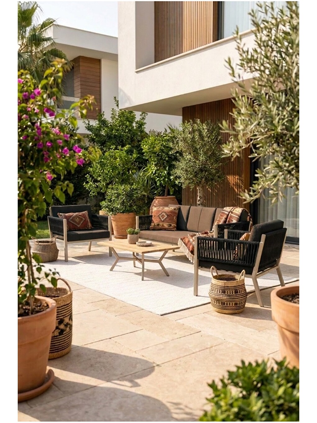 Lido Bahçe & Balkon Oturma Takımı | İp Örgü Metal Karkas, 2+2 Koltuk, Siyah-2