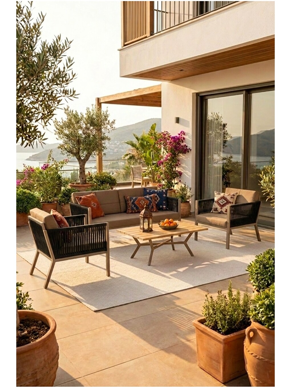 Lido Bahçe & Balkon Oturma Takımı | İp Örgü Metal Karkas, 2+2 Koltuk, Siyah-3