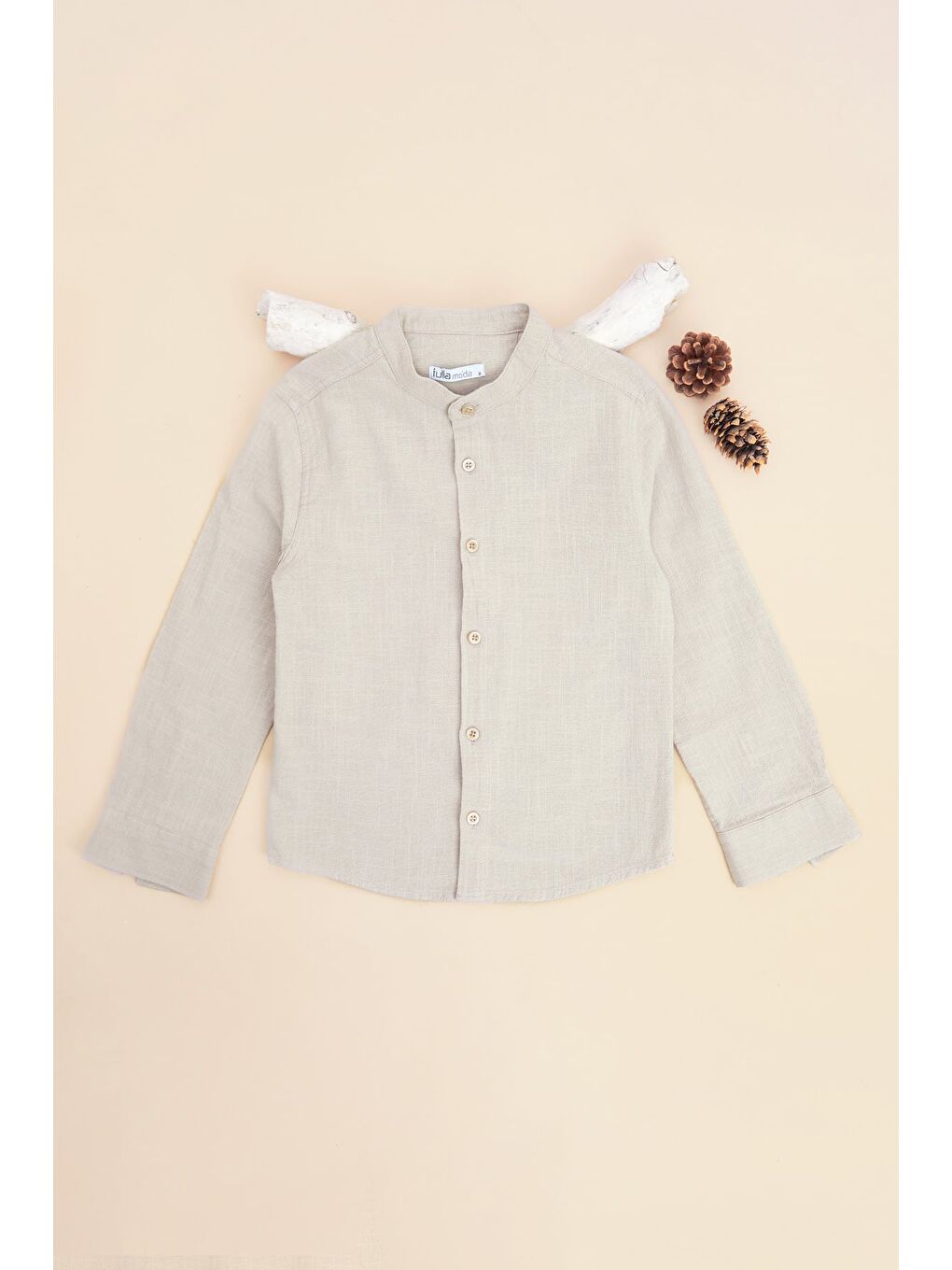 Bej %100 Pamuk Keten Görünümlü Erkek Çocuk Gömlek