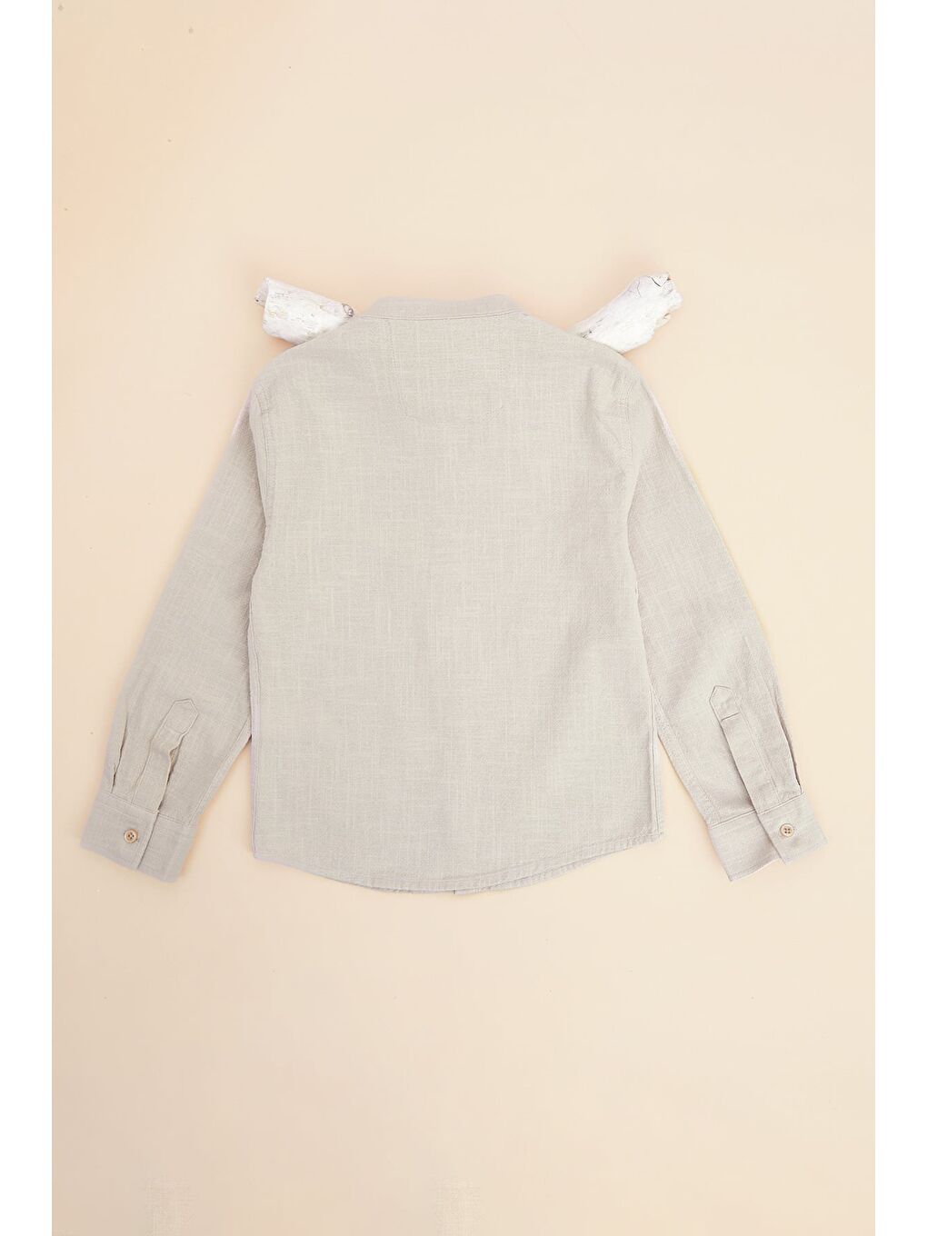 Bej %100 Pamuk Keten Görünümlü Erkek Çocuk Gömlek-1