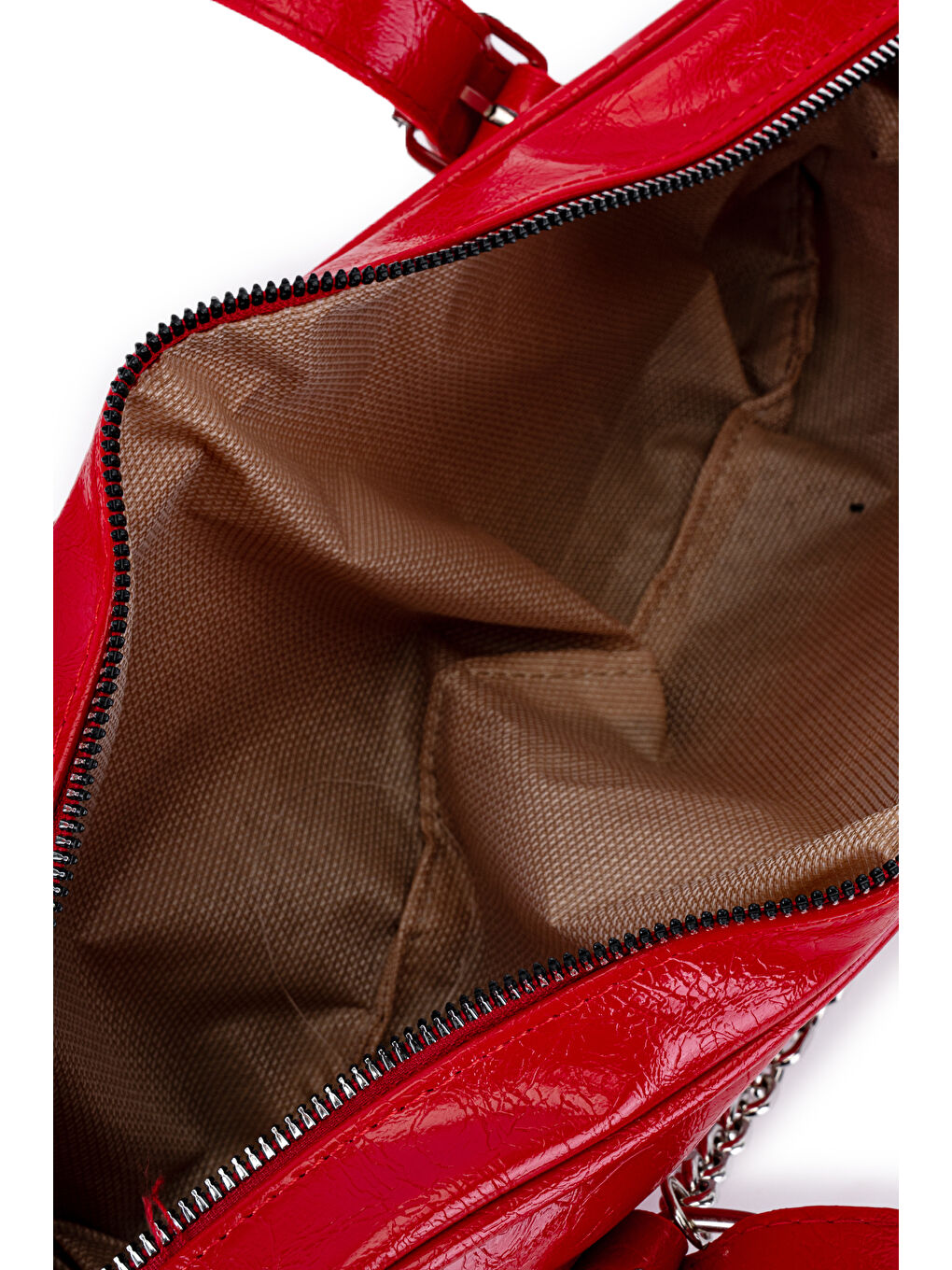 Zincir Detaylı Rugan Suni Deri Kadın Kol Çanta Miranda Kırmızı-4