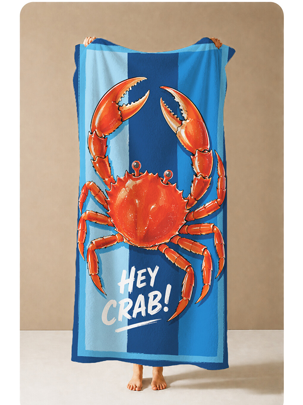 Pop Art Hey Crab Yazılı Kırmızı Yengeç Desenli 70x150 Plaj Havlusu - Pamuklu Banyo Havlusu