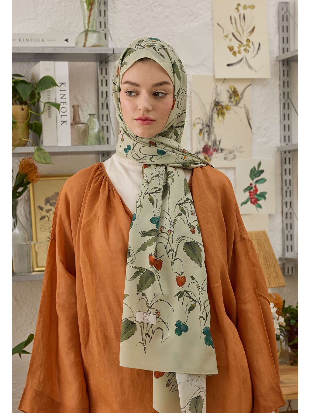 Strawberry Desen Şal Soft Yeşil-1