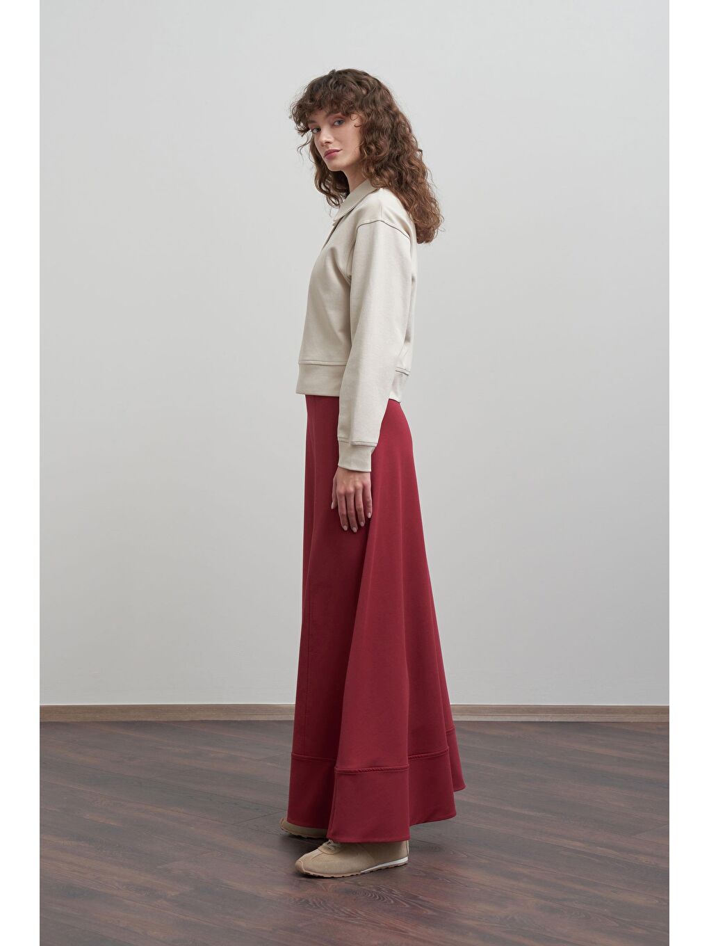 Bordo-Pamuklu Etek Ucu Bantlı Çan Etek-1