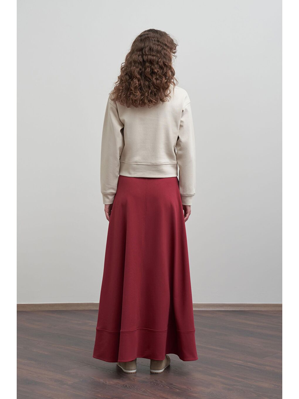 Bordo-Pamuklu Etek Ucu Bantlı Çan Etek-2