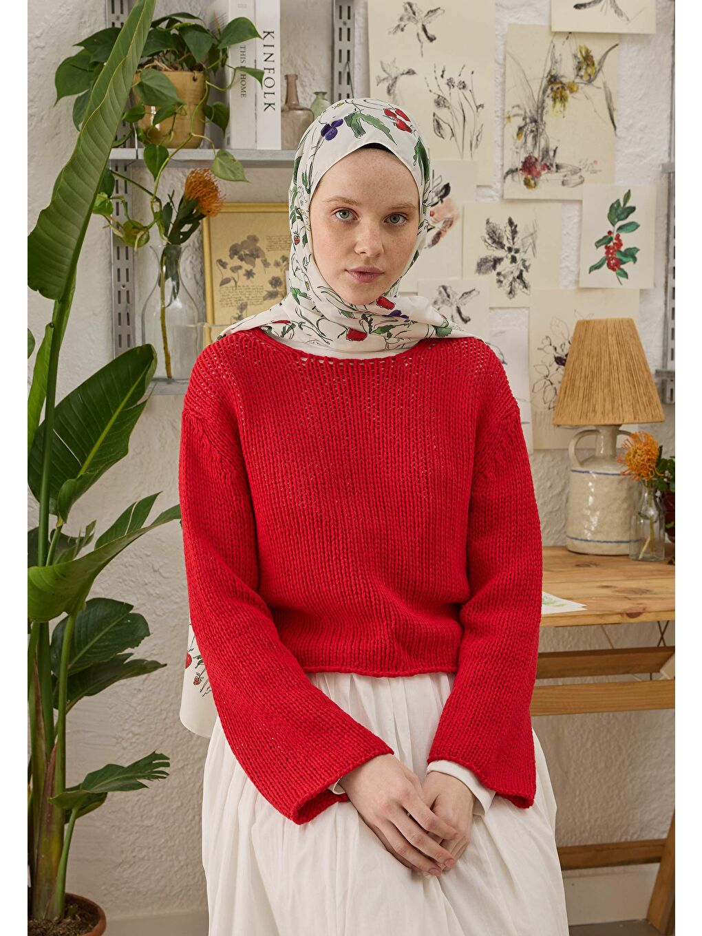 Strawberry Desen Şal Ekru-2