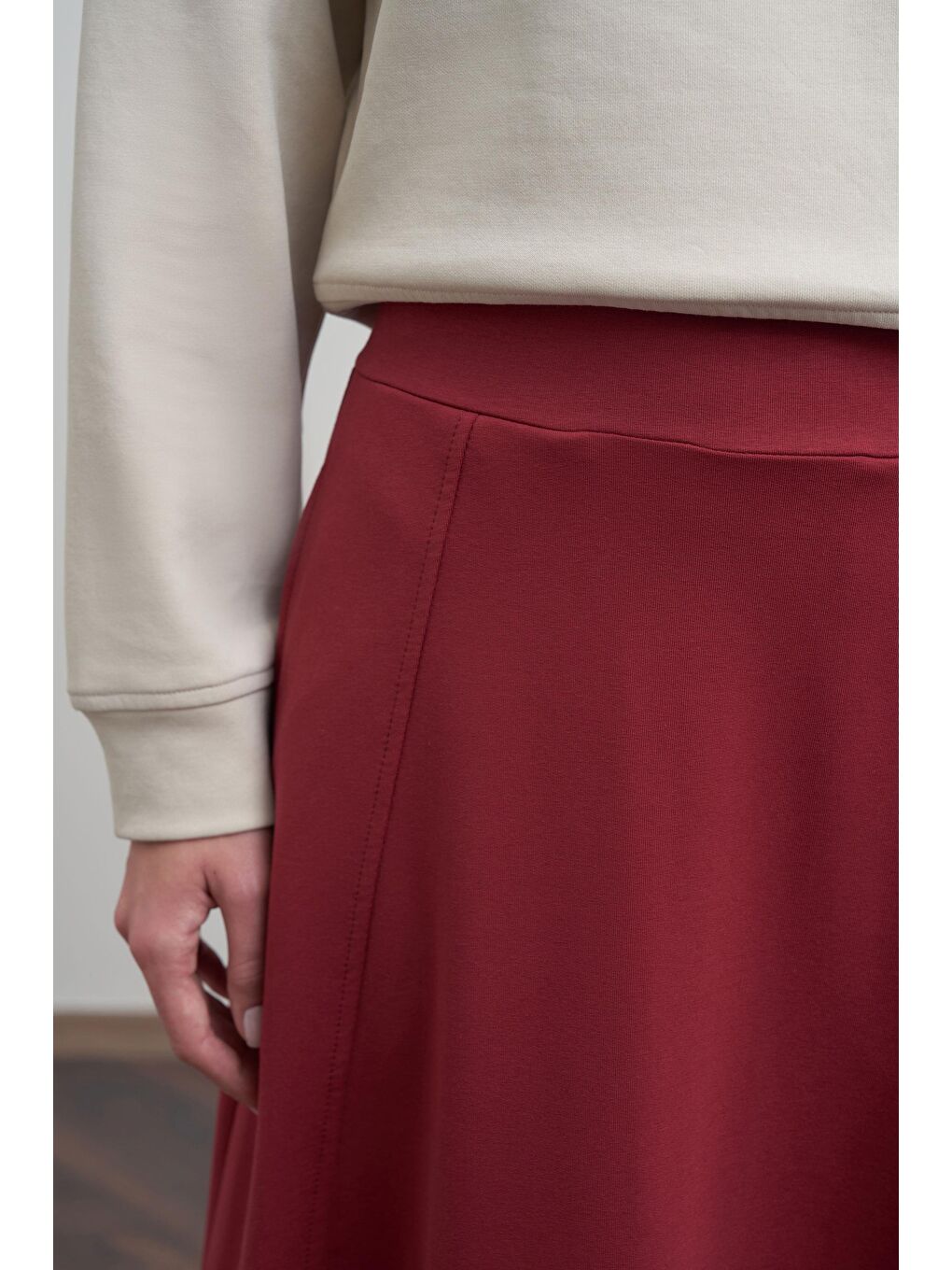 Bordo-Pamuklu Etek Ucu Bantlı Çan Etek-4