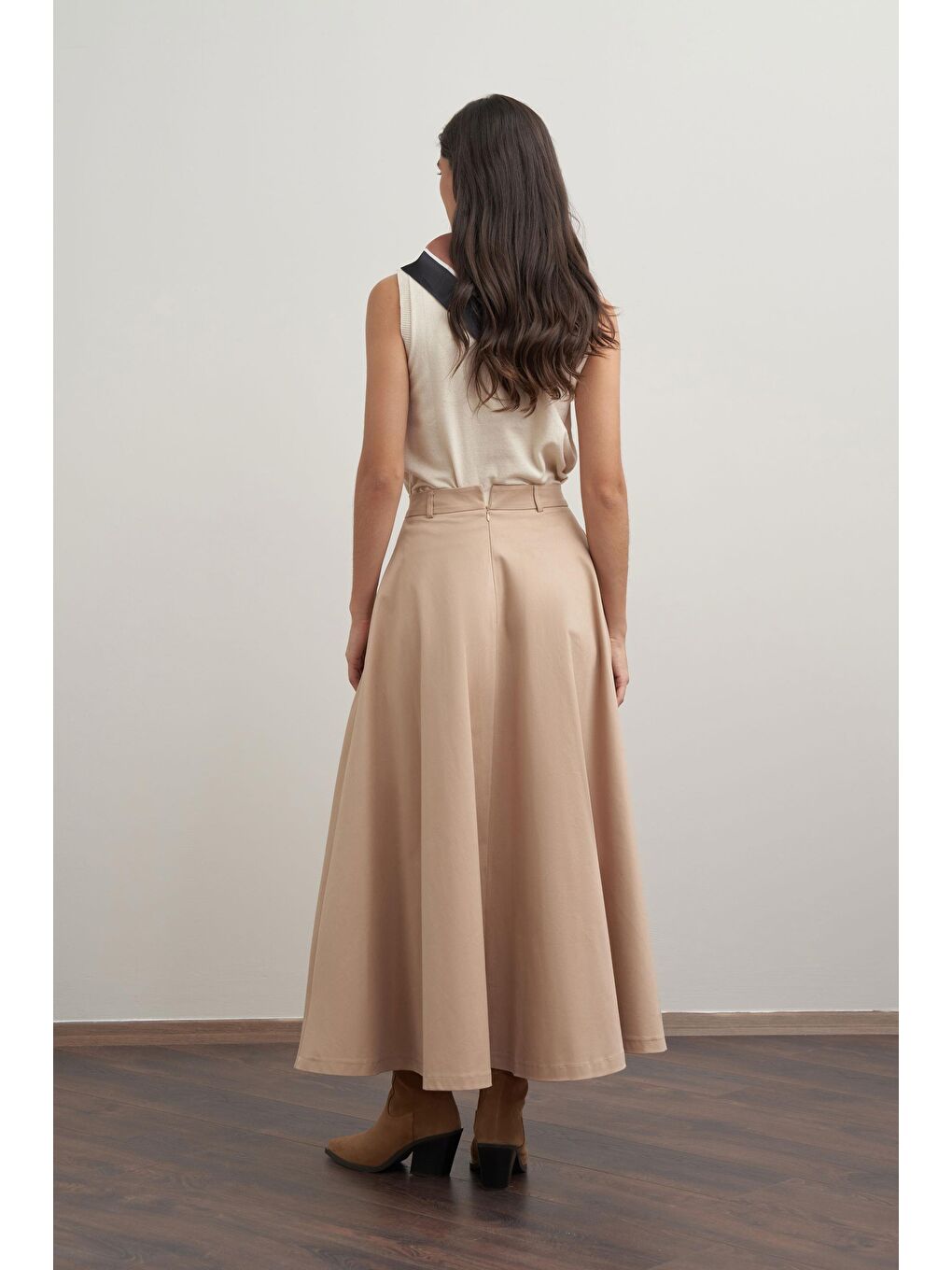 Bej-Kloş Gabardin Etek-2
