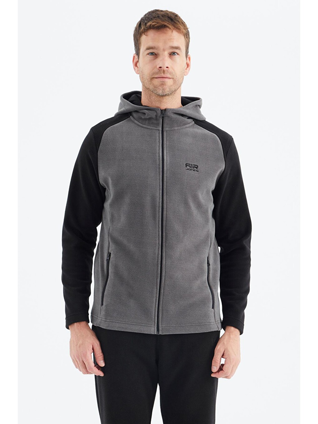 Connell Koyu Gri Rahat Kalıp Polar Erkek Fermuarlı Sweatshirt Hırka - 88313