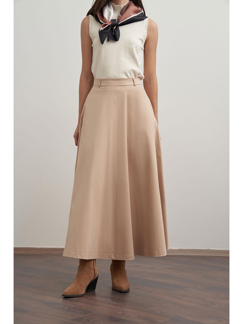 Bej-Kloş Gabardin Etek-3