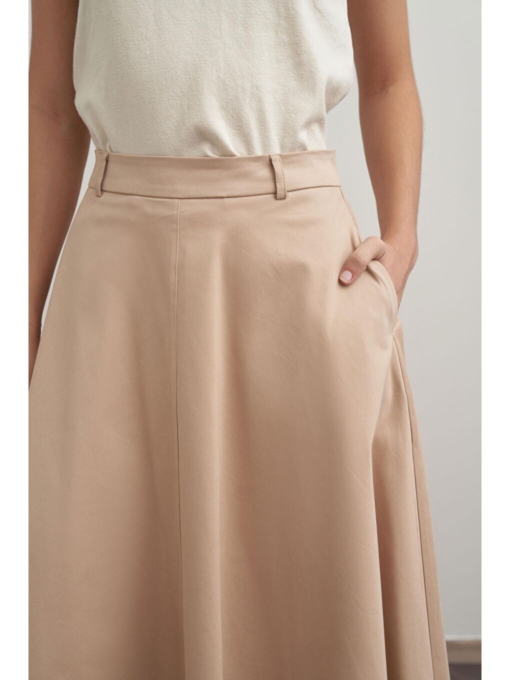 Bej-Kloş Gabardin Etek-4