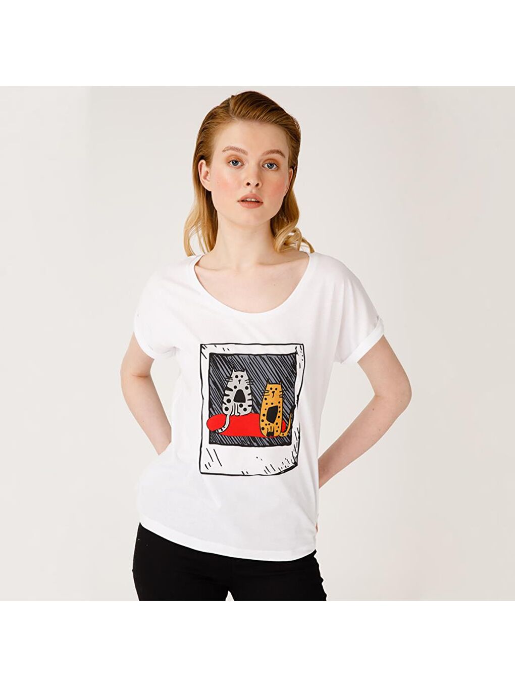 Beyaz Kedi Fotoğraf T-Shirt-3