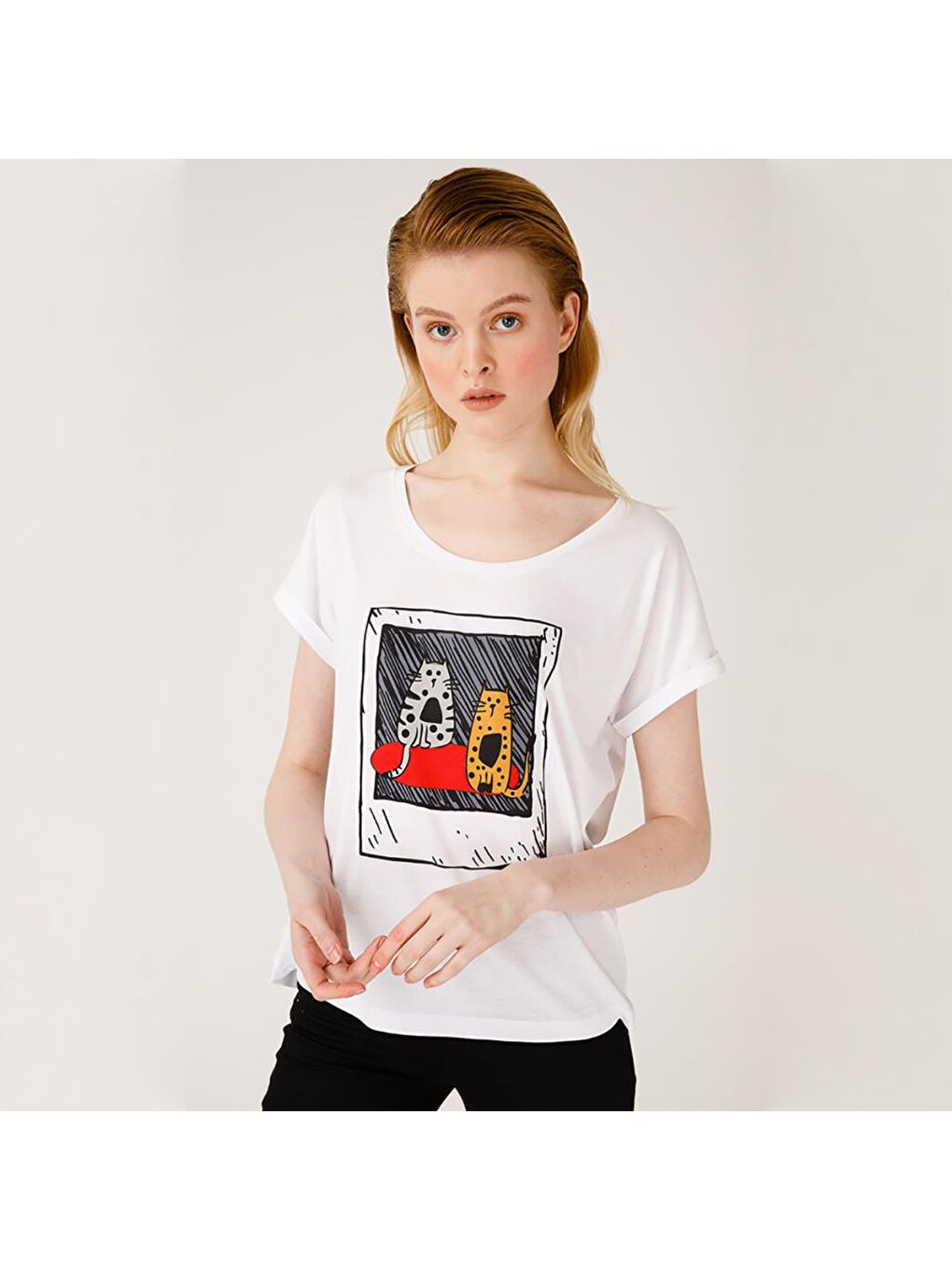 Beyaz Kedi Fotoğraf T-Shirt-4