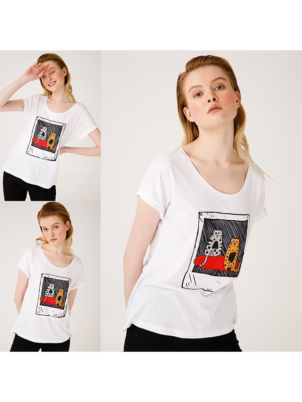 Beyaz Kedi Fotoğraf T-Shirt-5