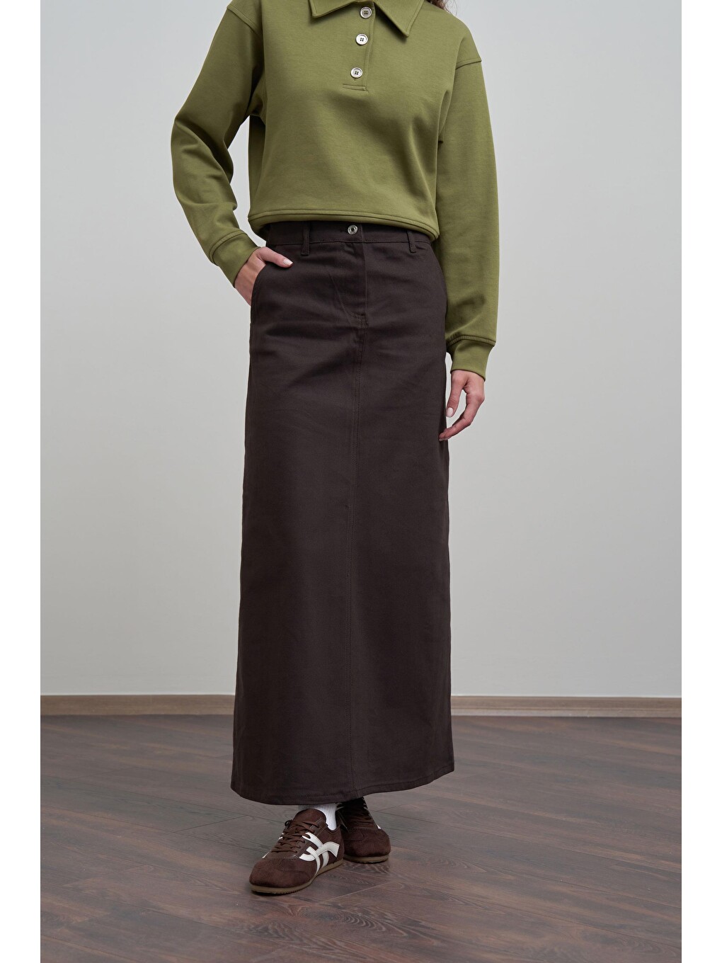 Kahverengi Acı Kahve-gabardin Çan Etek-4