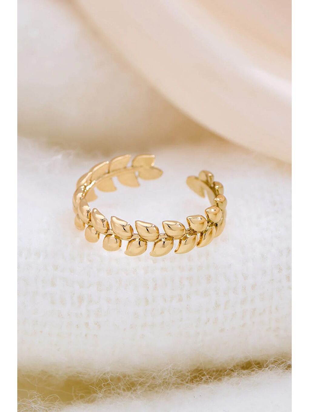 Sarı 18 K Hellenist Yaprak Altın Rengi Ayarlamalı Kadın Yüzük-1