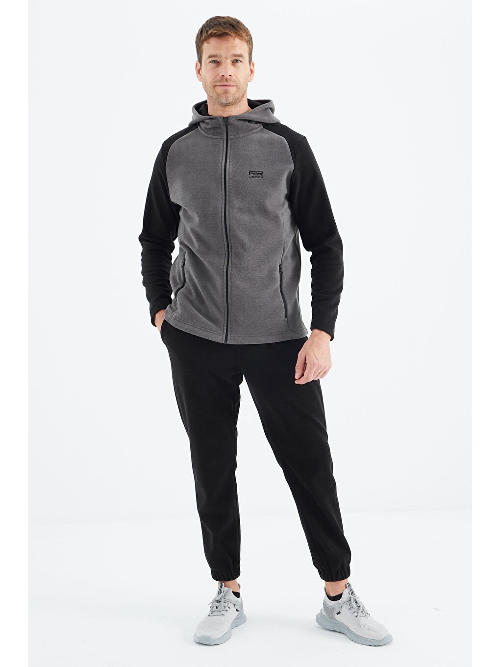 Connell Koyu Gri Rahat Kalıp Polar Erkek Fermuarlı Sweatshirt Hırka - 88313-2