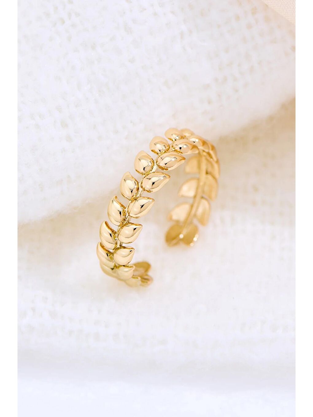 Sarı 18 K Hellenist Yaprak Altın Rengi Ayarlamalı Kadın Yüzük-2