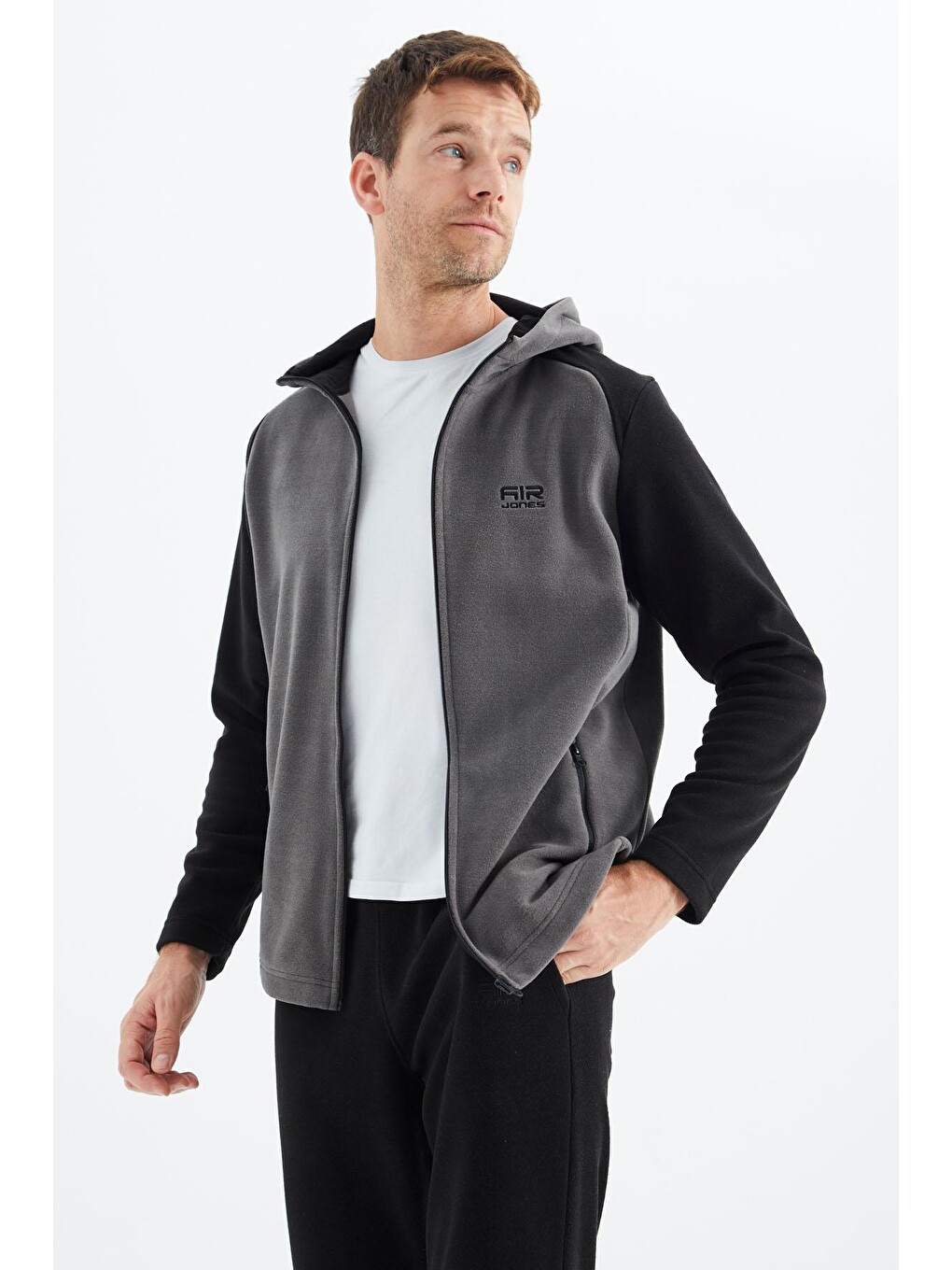 Connell Koyu Gri Rahat Kalıp Polar Erkek Fermuarlı Sweatshirt Hırka - 88313-3