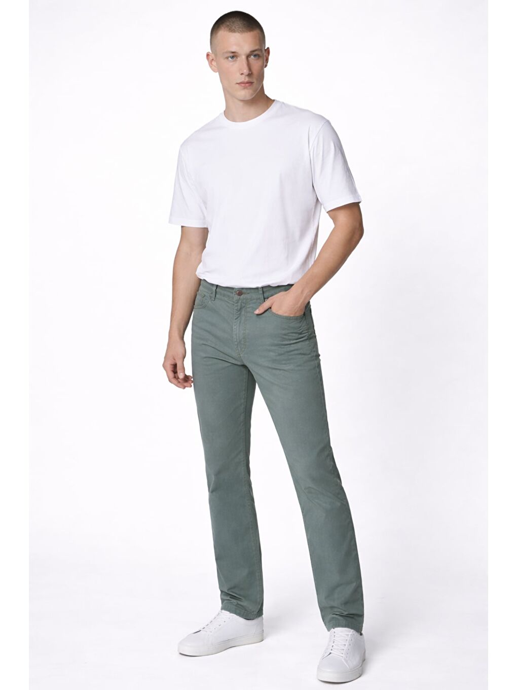 Giotelli Erkek Haki Dar Kesim Slim Fit Dokuma Beş Cep Normal Bel Pantolon-1