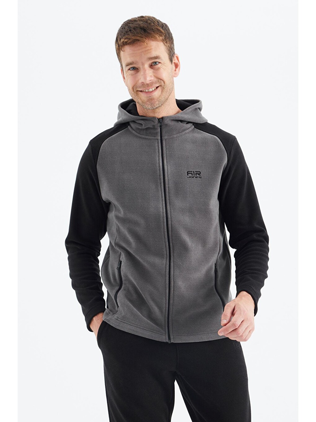 Connell Koyu Gri Rahat Kalıp Polar Erkek Fermuarlı Sweatshirt Hırka - 88313-4