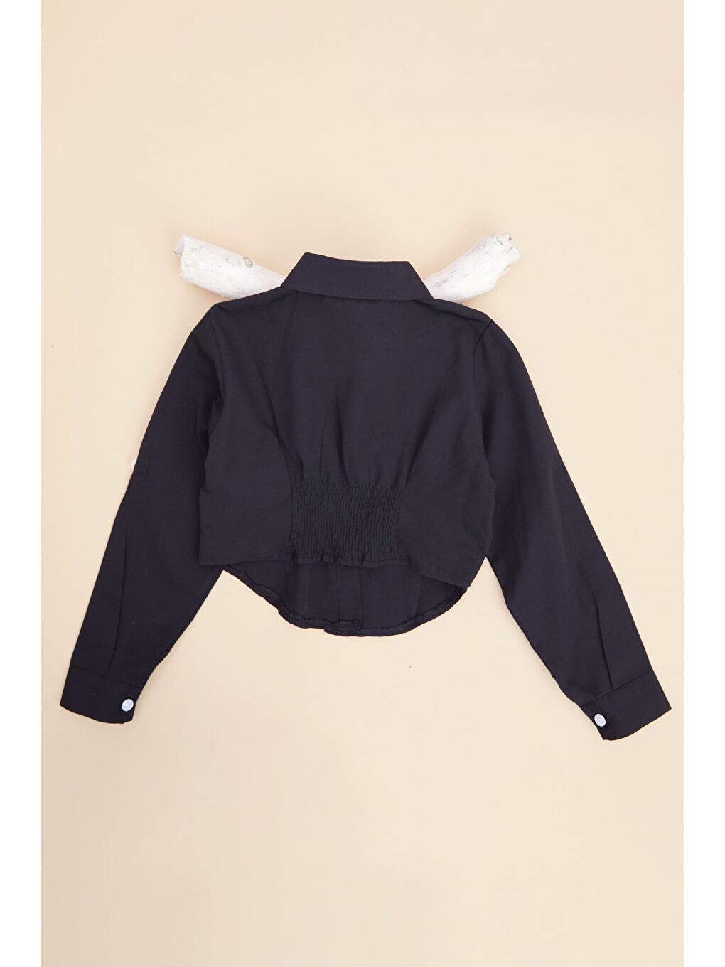 Siyah Basic Beli Gipeli Crop Kız Çocuk Gömlek-1